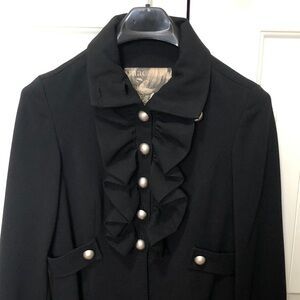 Mac & Jac Black Jacket with Ruffle Front Detail and Silver Buttons - S